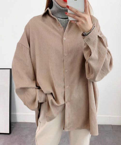 c.u.l（シーユーエル）の「【c.u.l:w】コーデュロイ ビッグシルエット シャツ culw78（シャツ/ブラウス・レディース・グレー/ブルー/アイボリー・FREE）」の22枚目の写真