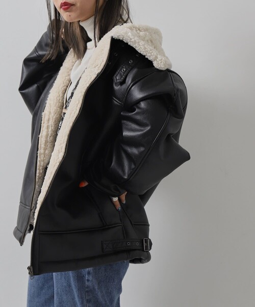 ボア付きブラックレザージャケット　B3ジャケット PUBLUX（パブリュクス）の「▽【PUBLUX/パブリュクス】フェイクレザー