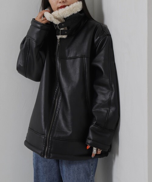 ボア付きブラックレザージャケット　B3ジャケット PUBLUX（パブリュクス）の「▽【PUBLUX/パブリュクス】フェイクレザー