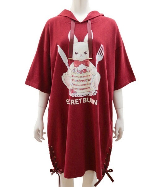 Secret Honey（シークレットハニー）の「パンケーキうさぎフード付ビッグTシャツ（Tシャツ/カットソー・レディース・ブラック/ピンク/ワインレッド・FREE）」の15枚目の写真