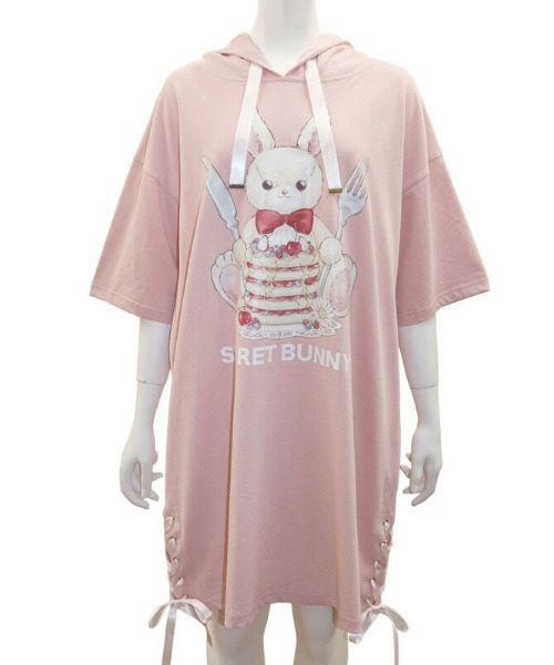 Secret Honey（シークレットハニー）の「パンケーキうさぎフード付ビッグTシャツ（Tシャツ/カットソー・レディース・ブラック/ピンク/ワインレッド・FREE）」の10枚目の写真