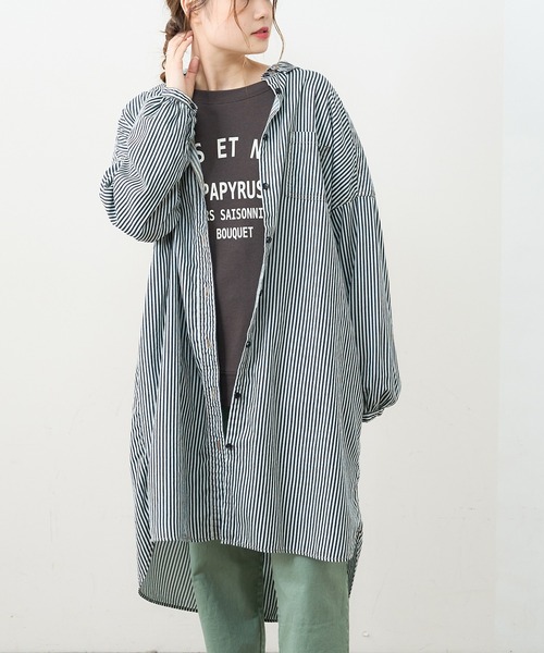 PUAL CE CIN（ピュアルセシン）の「デニム刺繍×プリントワンピース（ワンピース・レディース・グレー/インディゴブルー/ストライプ・FREE）」の3枚目の写真