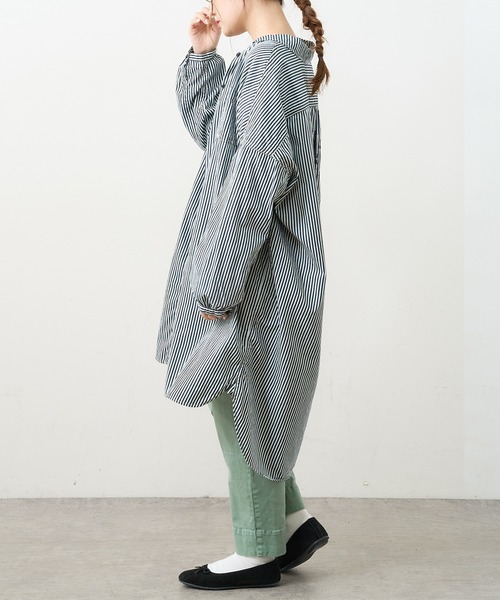 PUAL CE CIN（ピュアルセシン）の「デニム刺繍×プリントワンピース（ワンピース・レディース・グレー/インディゴブルー/ストライプ・FREE）」の5枚目の写真