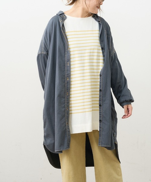 PUAL CE CIN（ピュアルセシン）の「デニム刺繍×プリントワンピース（ワンピース・レディース・グレー/インディゴブルー/ストライプ・FREE）」の7枚目の写真