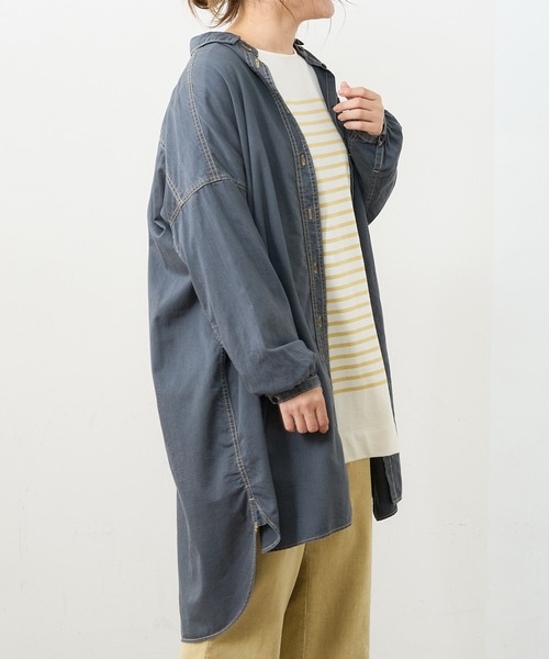 PUAL CE CIN（ピュアルセシン）の「デニム刺繍×プリントワンピース（ワンピース・レディース・グレー/インディゴブルー/ストライプ・FREE）」の4枚目の写真