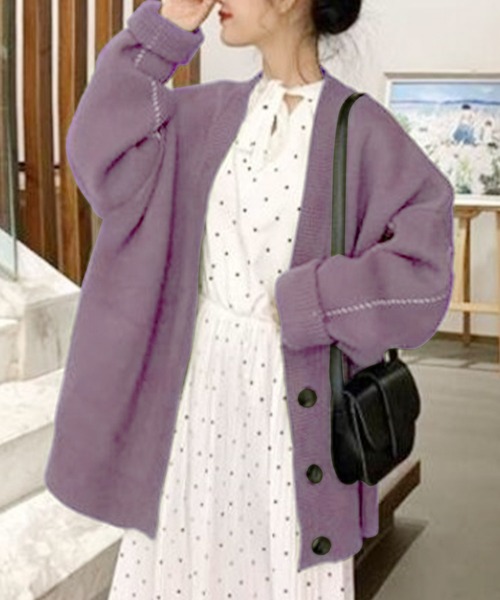 Amulet（アミュレット）の「オーバーサイズニットカーディガン（カーディガン/ボレロ・レディース・ホワイト/グリーン/グレー/レッド/ベージュ/パープル/ブラック/ブルー/ブラウン・FREE）」の8枚目の写真