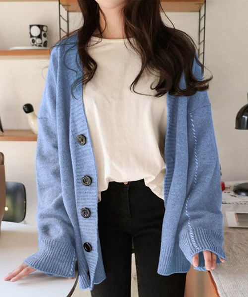 Amulet（アミュレット）の「オーバーサイズニットカーディガン（カーディガン/ボレロ・レディース・ホワイト/グリーン/グレー/レッド/ベージュ/パープル/ブラック/ブルー/ブラウン・FREE）」の7枚目の写真