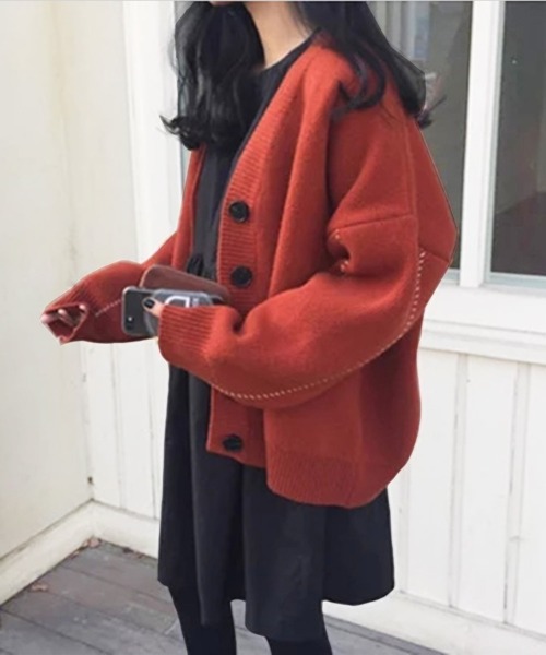 Amulet（アミュレット）の「オーバーサイズニットカーディガン（カーディガン/ボレロ・レディース・ホワイト/グリーン/グレー/レッド/ベージュ/パープル/ブラック/ブルー/ブラウン・FREE）」の20枚目の写真