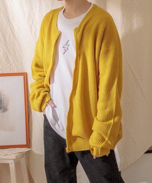 Adoon plain（アドーンプレーン）の「【Adoon plain】ジップカーディガン（カーディガン/ボレロ・メンズ・イエロー/グリーン/ダークブルー・MEDIUM/LARGE）」の3枚目の写真