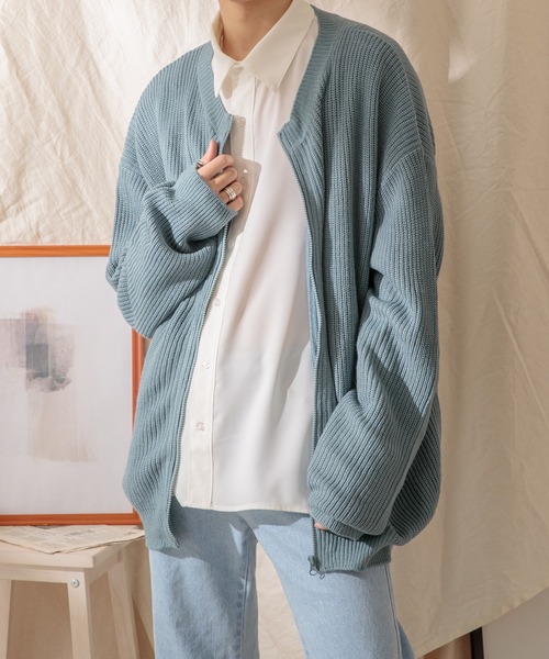 Adoon plain（アドーンプレーン）の「【Adoon plain】ジップカーディガン（カーディガン/ボレロ・メンズ・イエロー/グリーン/ダークブルー・MEDIUM/LARGE）」の6枚目の写真