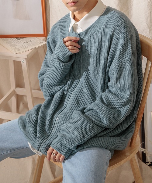 Adoon plain（アドーンプレーン）の「【Adoon plain】ジップカーディガン（カーディガン/ボレロ・メンズ・イエロー/グリーン/ダークブルー・MEDIUM/LARGE）」の4枚目の写真