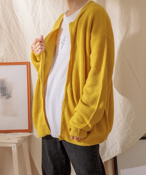 Adoon plain（アドーンプレーン）の「【Adoon plain】ジップカーディガン（カーディガン/ボレロ・メンズ・イエロー/グリーン/ダークブルー・MEDIUM/LARGE）」の12枚目の写真