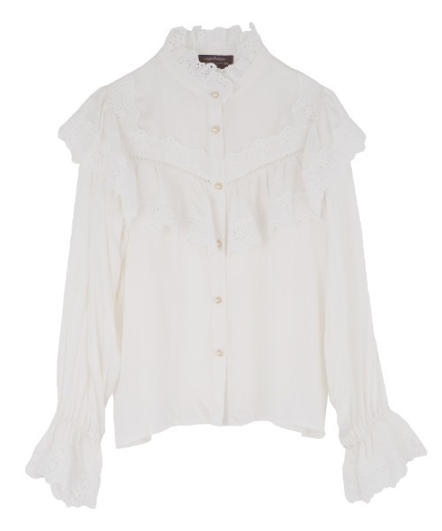 axes femme（アクシーズファム）の「コットンレースブラウス（シャツ/ブラウス・レディース・ブラック/ホワイト・MEDIUM）」の2枚目の写真
