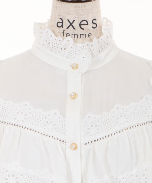 axes femme（アクシーズファム）の「コットンレースブラウス（シャツ/ブラウス・レディース・ブラック/ホワイト・MEDIUM）」の21枚目の写真