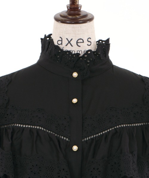 axes femme（アクシーズファム）の「コットンレースブラウス（シャツ/ブラウス・レディース・ブラック/ホワイト・MEDIUM）」の9枚目の写真