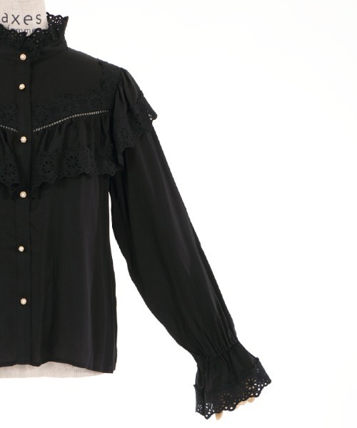axes femme（アクシーズファム）の「コットンレースブラウス（シャツ/ブラウス・レディース・ブラック/ホワイト・MEDIUM）」の4枚目の写真