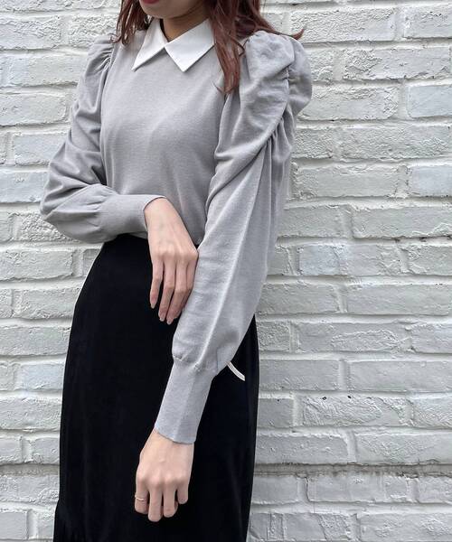 MAJESTIC LEGON（マジェスティックレゴン）の「襟付き2way長袖ニット（ニット/セーター・レディース・ブラウン/グレー/アイボリー/ブラック・MEDIUM/SMALL）」の3枚目の写真