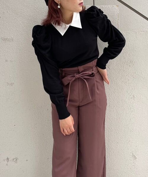 MAJESTIC LEGON（マジェスティックレゴン）の「襟付き2way長袖ニット（ニット/セーター・レディース・ブラウン/グレー/アイボリー/ブラック・MEDIUM/SMALL）」の2枚目の写真