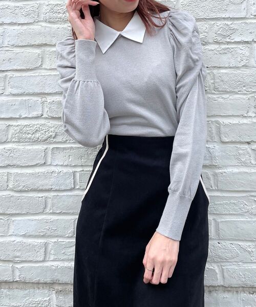 MAJESTIC LEGON（マジェスティックレゴン）の「襟付き2way長袖ニット（ニット/セーター・レディース・ブラウン/グレー/アイボリー/ブラック・MEDIUM/SMALL）」の9枚目の写真