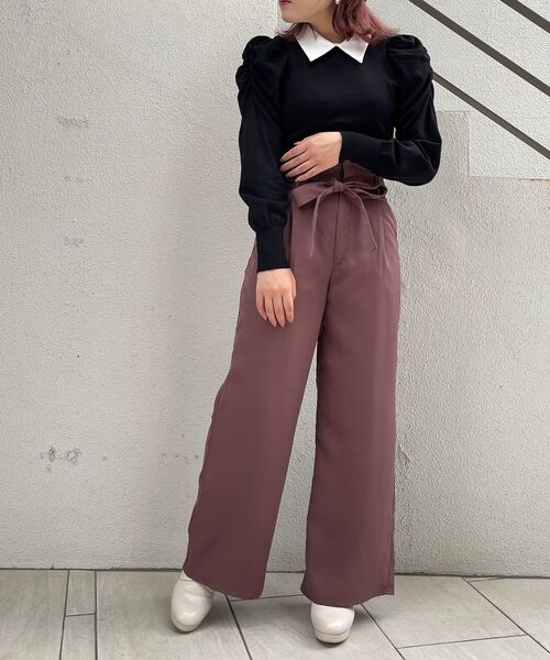 MAJESTIC LEGON（マジェスティックレゴン）の「襟付き2way長袖ニット（ニット/セーター・レディース・ブラウン/グレー/アイボリー/ブラック・MEDIUM/SMALL）」の21枚目の写真