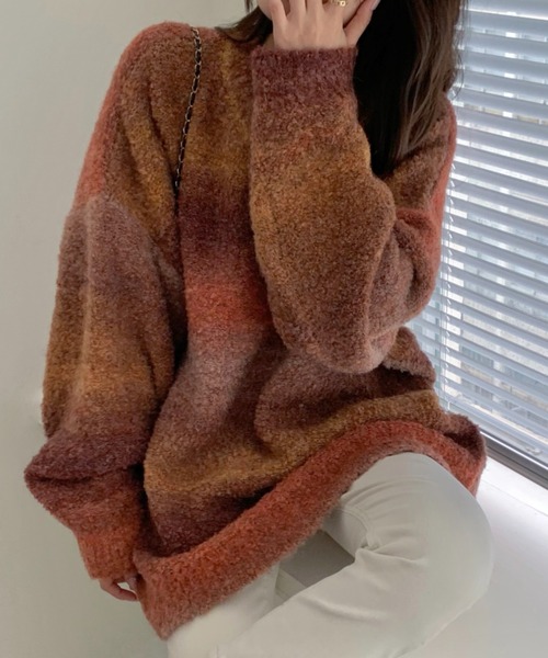 emi+（エミプラス）の「グラデーションカラーニットプルオーバー（ニット/セーター・レディース・パープル/グレー/ブルー/ブラウン/ブルーグレー/カーキ/キャメル/ライトカーキ・FREE）」の8枚目の写真