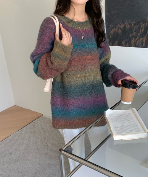 emi+（エミプラス）の「グラデーションカラーニットプルオーバー（ニット/セーター・レディース・パープル/グレー/ブルー/ブラウン/ブルーグレー/カーキ/キャメル/ライトカーキ・FREE）」の12枚目の写真