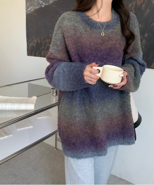 emi+（エミプラス）の「グラデーションカラーニットプルオーバー（ニット/セーター・レディース・パープル/グレー/ブルー/ブラウン/ブルーグレー/カーキ/キャメル/ライトカーキ・FREE）」の21枚目の写真