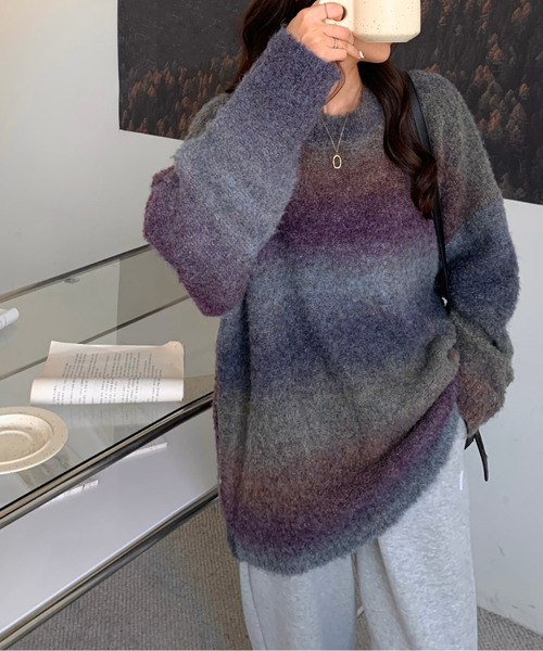 emi+（エミプラス）の「グラデーションカラーニットプルオーバー（ニット/セーター・レディース・パープル/グレー/ブルー/ブラウン/ブルーグレー/カーキ/キャメル/ライトカーキ・FREE）」の20枚目の写真