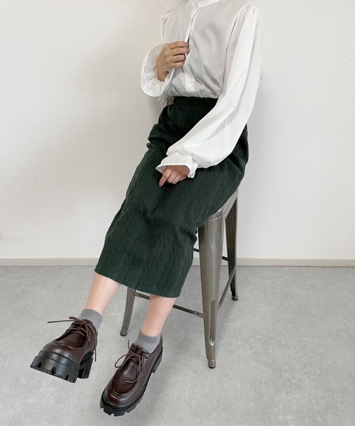 giugiu ニット　スカート　グリーン ジーユー GU 透かし編みニットスカート グリーン Mサイズ - メルカリ