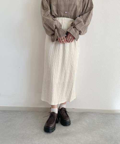 giugiu ニット　スカート　グリーン ジーユー GU 透かし編みニットスカート グリーン Mサイズ - メルカリ