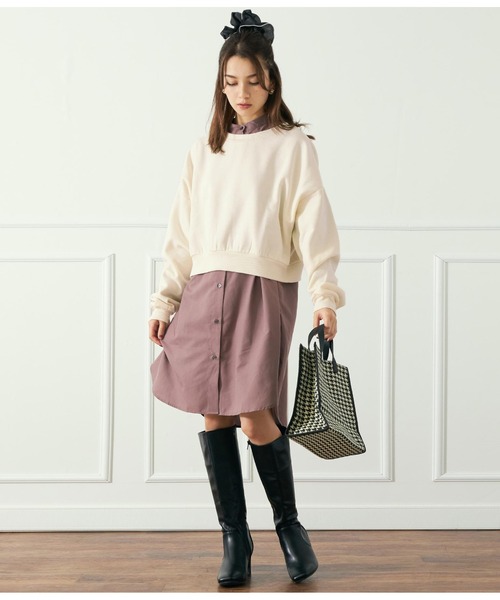 CHILLE（チル）の「裏毛2WAYクロップドトップスカットソー（スウェット・レディース・ブルー/アイボリー/スミクロ・FREE）」の9枚目の写真