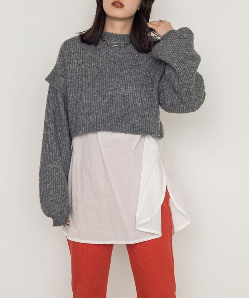 w closet（ダブルクローゼット）の「7G片畦ニットハイネックプルオーバー+スリットブラウスSET（ニット/セーター・レディース・パープル/グレー/グリーン/キナリ・FREE）」の3枚目の写真