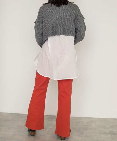 w closet（ダブルクローゼット）の「7G片畦ニットハイネックプルオーバー+スリットブラウスSET（ニット/セーター・レディース・パープル/グレー/グリーン/キナリ・FREE）」の5枚目の写真