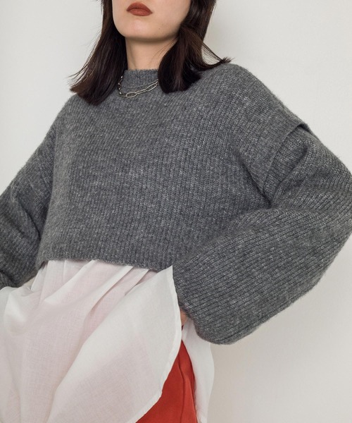 w closet（ダブルクローゼット）の「7G片畦ニットハイネックプルオーバー+スリットブラウスSET（ニット/セーター・レディース・パープル/グレー/グリーン/キナリ・FREE）」の6枚目の写真