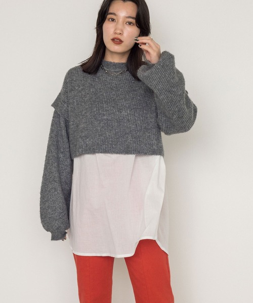 w closet（ダブルクローゼット）の「7G片畦ニットハイネックプルオーバー+スリットブラウスSET（ニット/セーター・レディース・パープル/グレー/グリーン/キナリ・FREE）」の9枚目の写真