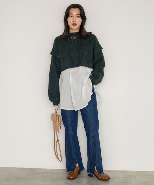 w closet（ダブルクローゼット）の「7G片畦ニットハイネックプルオーバー+スリットブラウスSET（ニット/セーター・レディース・パープル/グレー/グリーン/キナリ・FREE）」の12枚目の写真