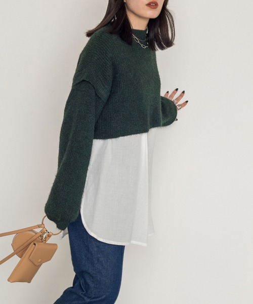 w closet（ダブルクローゼット）の「7G片畦ニットハイネックプルオーバー+スリットブラウスSET（ニット/セーター・レディース・パープル/グレー/グリーン/キナリ・FREE）」の13枚目の写真