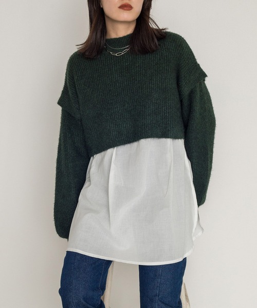 w closet（ダブルクローゼット）の「7G片畦ニットハイネックプルオーバー+スリットブラウスSET（ニット/セーター・レディース・パープル/グレー/グリーン/キナリ・FREE）」の16枚目の写真