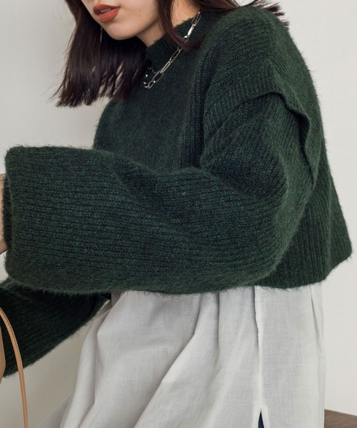 w closet（ダブルクローゼット）の「7G片畦ニットハイネックプルオーバー+スリットブラウスSET（ニット/セーター・レディース・パープル/グレー/グリーン/キナリ・FREE）」の17枚目の写真