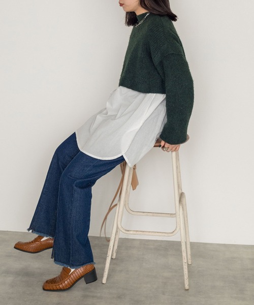 w closet（ダブルクローゼット）の「7G片畦ニットハイネックプルオーバー+スリットブラウスSET（ニット/セーター・レディース・パープル/グレー/グリーン/キナリ・FREE）」の18枚目の写真