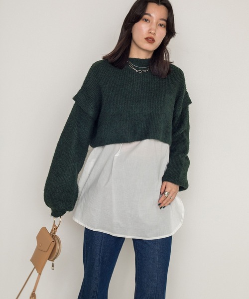 w closet（ダブルクローゼット）の「7G片畦ニットハイネックプルオーバー+スリットブラウスSET（ニット/セーター・レディース・パープル/グレー/グリーン/キナリ・FREE）」の20枚目の写真