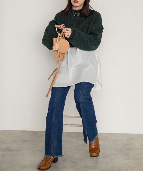 w closet（ダブルクローゼット）の「7G片畦ニットハイネックプルオーバー+スリットブラウスSET（ニット/セーター・レディース・パープル/グレー/グリーン/キナリ・FREE）」の21枚目の写真