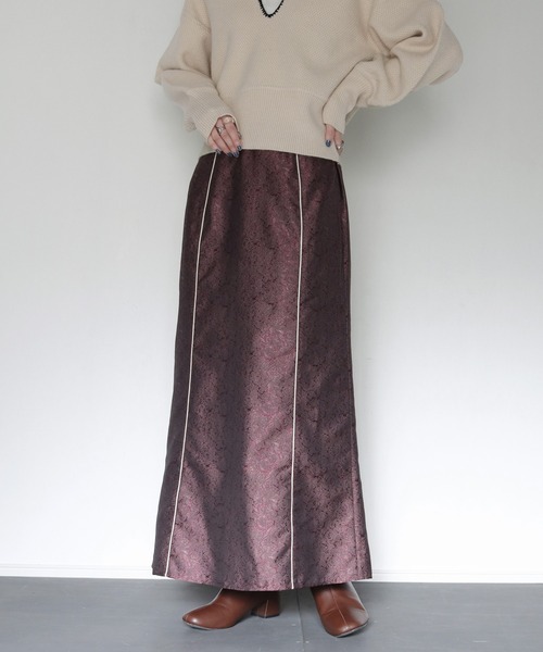 CLEIO(クレイオ)の「【CLEIO】ジャガードパイピングスカート/JACQUARD PIPING SKIRT/943-16623(スカート・レディース・ベージュ/ワインレッド・S/M)」の8枚目の写真