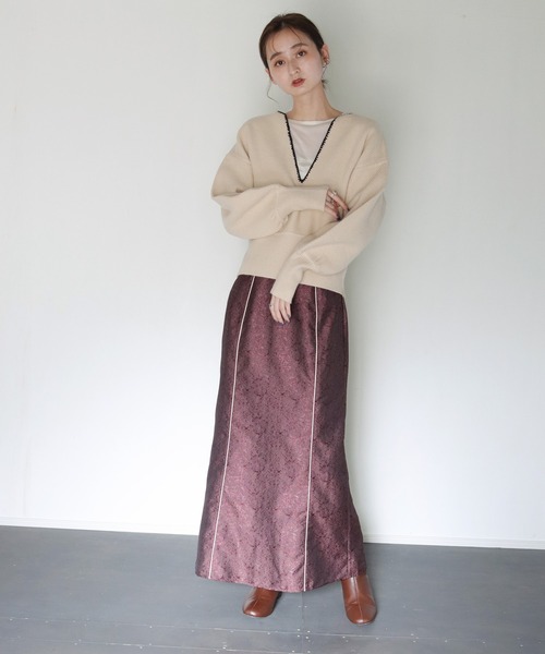 CLEIO(クレイオ)の「【CLEIO】ジャガードパイピングスカート/JACQUARD PIPING SKIRT/943-16623(スカート・レディース・ベージュ/ワインレッド・S/M)」の12枚目の写真