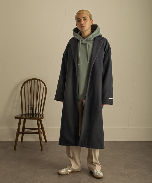 NILWAY（ニルウェイ）の「ウールライクメルトンオーバーコート（トレンチコート・メンズ・ブラック/ネイビー/グレイッシュベージュ/チャコール/アイボリー・LARGE/MEDIUM）」の14枚目の写真