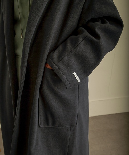NILWAY（ニルウェイ）の「ウールライクメルトンオーバーコート（トレンチコート・メンズ・ブラック/ネイビー/グレイッシュベージュ/チャコール/アイボリー・LARGE/MEDIUM）」の15枚目の写真