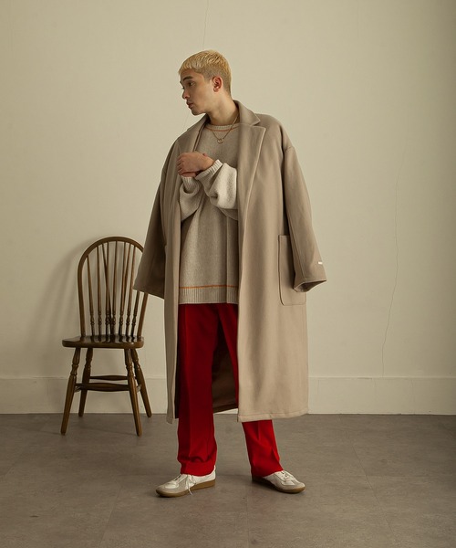 NILWAY（ニルウェイ）の「ウールライクメルトンオーバーコート（トレンチコート・メンズ・ブラック/ネイビー/グレイッシュベージュ/チャコール/アイボリー・LARGE/MEDIUM）」の9枚目の写真