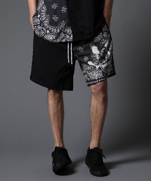 STUD MUFFIN(スタッドマフィン)の「mp9545-バンダナ柄-無地TRサテン バミューダパンツ(その他パンツ・メンズ・ライトグレー/ブラック・2/3)」の3枚目の写真