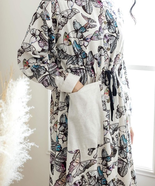 Scolar スカラー のファッション セール ワンピース ドレス 布帛シャツワンピース ワンピース ワンピース アート蝶柄