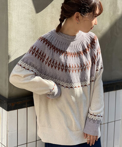 GLOSTER（グロスター）の「【GLOSTER/グロスター】ノルディックニット 求心柄モールニット プルオーバー（ニット/セーター・メンズ・ホワイト系その他/ブラウン系その他/イエロー系その他・MEDIUM/LARGE）」の2枚目の写真